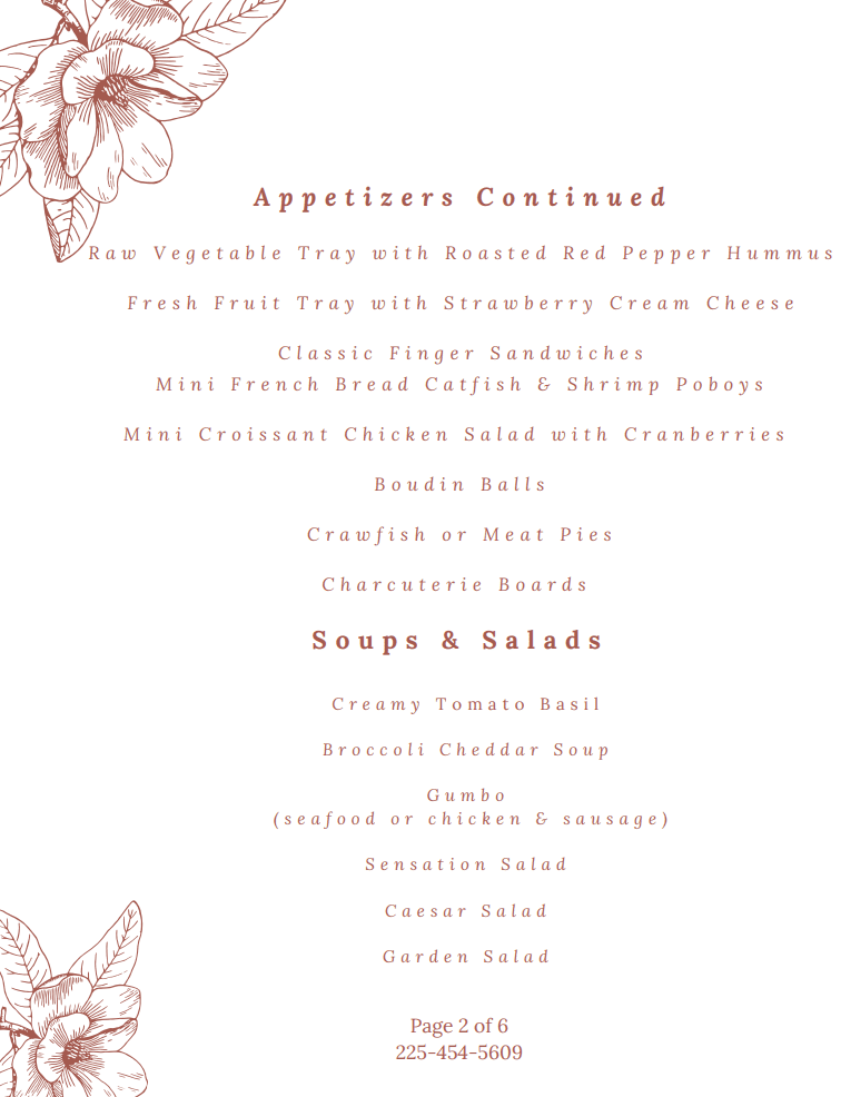 Menu with appetizers, soups, and salads listed.