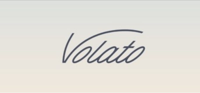 Volato logo with cursive design on gradient background.