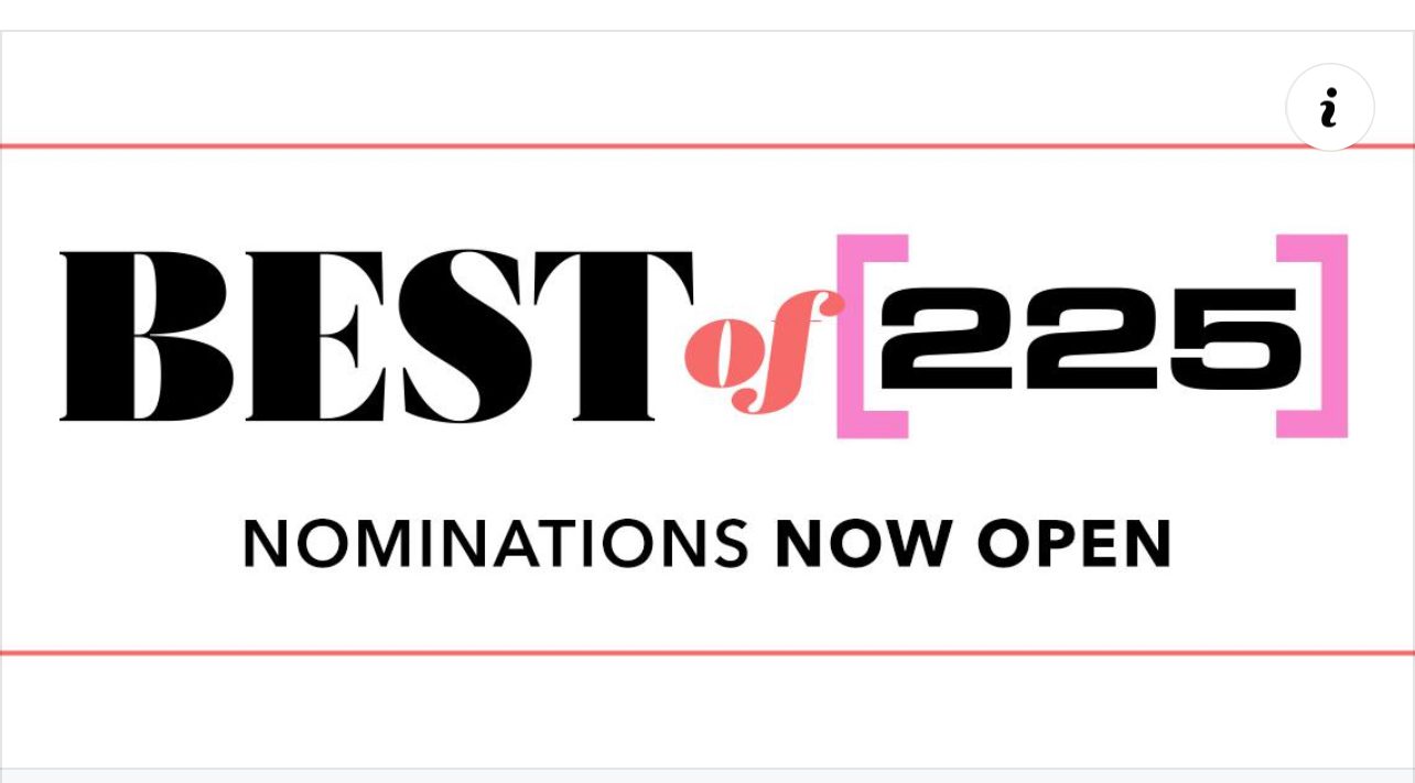 Best of 225 nominations now open banner.
