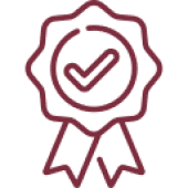 Award badge with a checkmark icon.