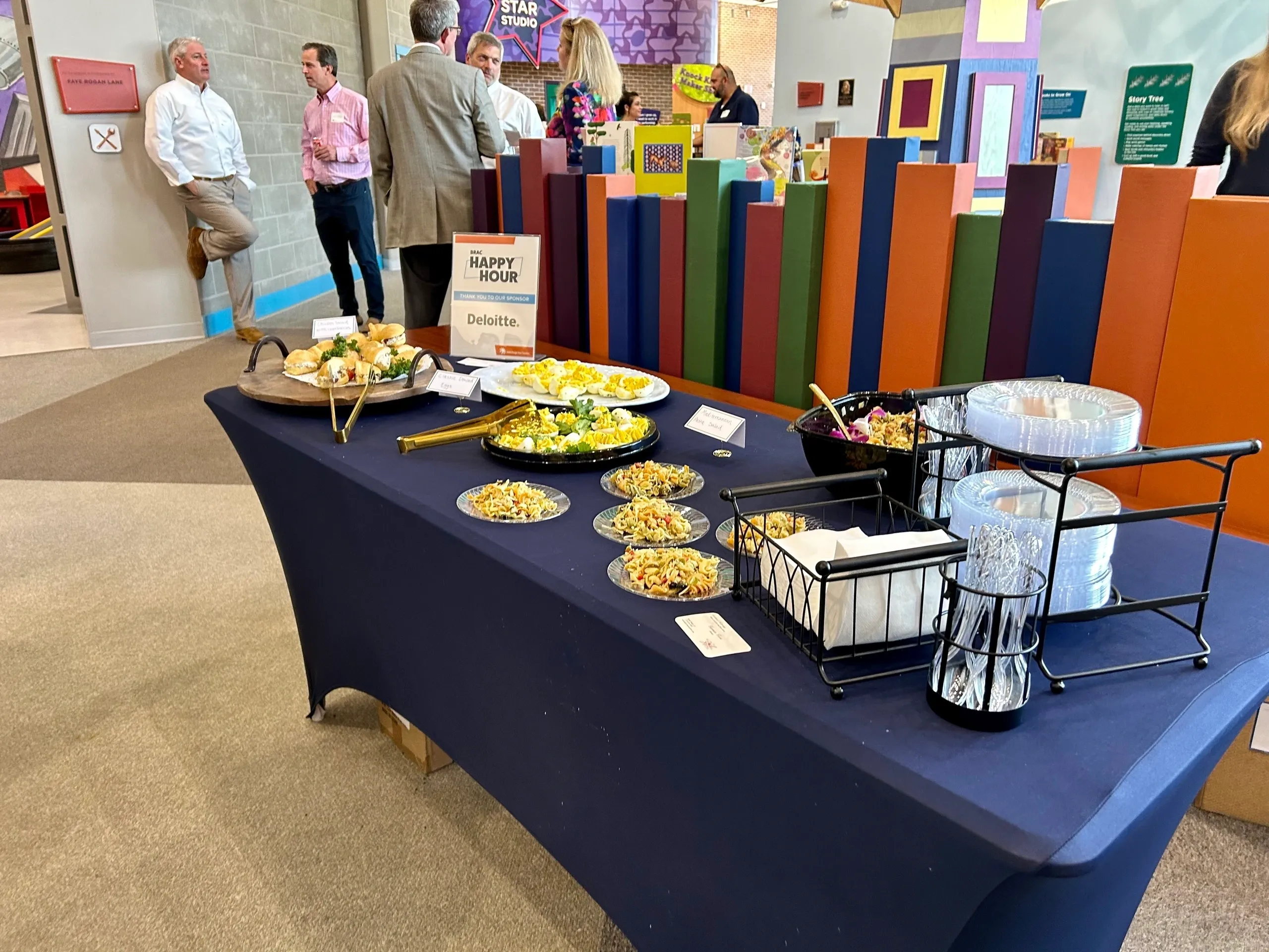 Snack buffet table at corporate networking event